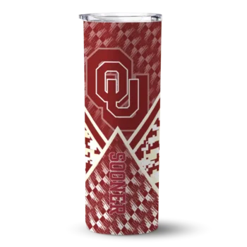 Personalized Oklahoma Sooners Monogram Burst Crimson White Skinny Tumbler