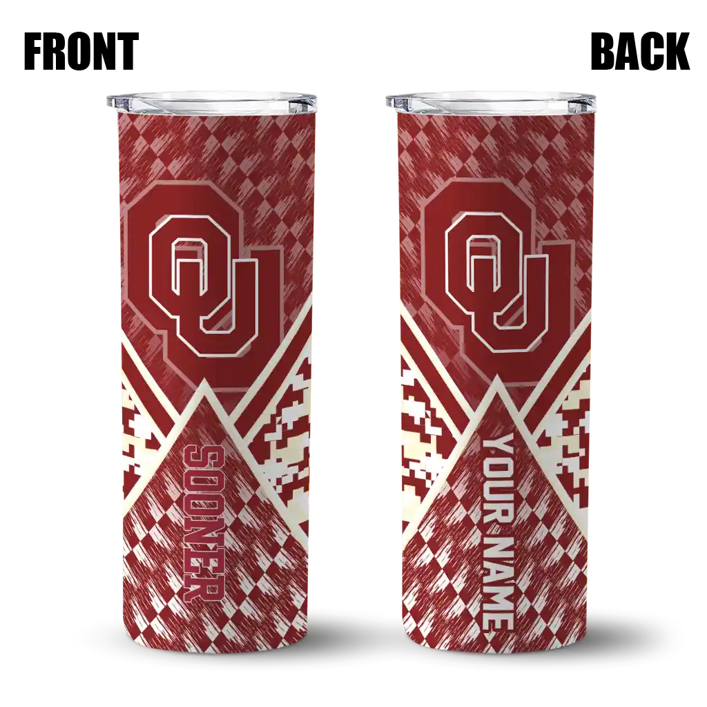 personalized-oklahoma-sooners-monogram-burst-crimson-white-skinny-tumbler-fashion-forward.webp
