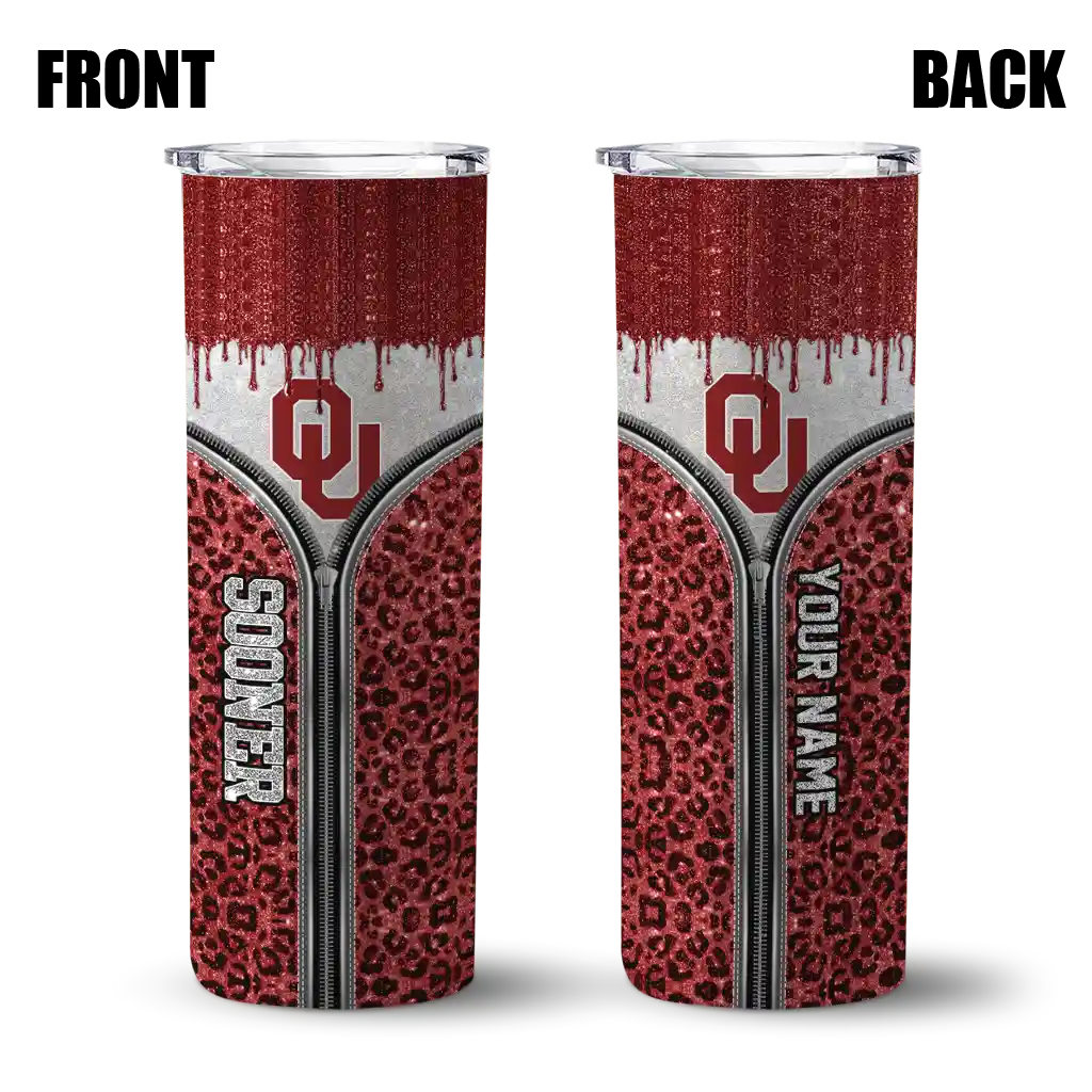 personalized-oklahoma-sooners-sparkle-drip-crimson-skinny-tumbler-fashion-forward.webp