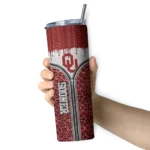 personalized-oklahoma-sooners-sparkle-drip-crimson-skinny-tumbler-best-selling.webp