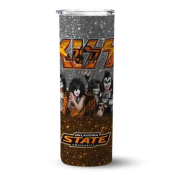 Personalized Oklahoma State Cowboys Kiss Band Black Skinny Tumbler