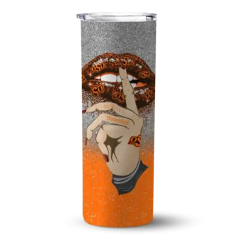 Personalized Oklahoma State Cowboys Sparkle Lips Orange Skinny Tumbler