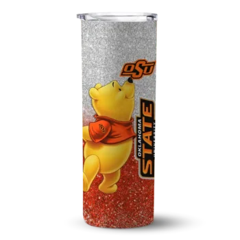 Personalized Oklahoma State Cowboys Winnie the Pooh Orange Gray Skinny Tumbler