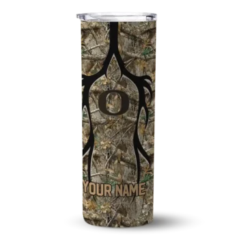 Personalized Oregon Ducks Antler Flow Camo Skinny Tumbler