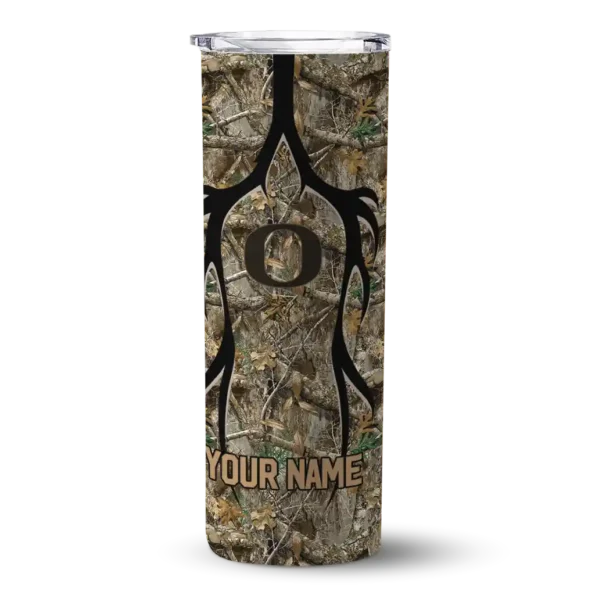 personalized oregon ducks antler flow camo skinny tumbler best selling