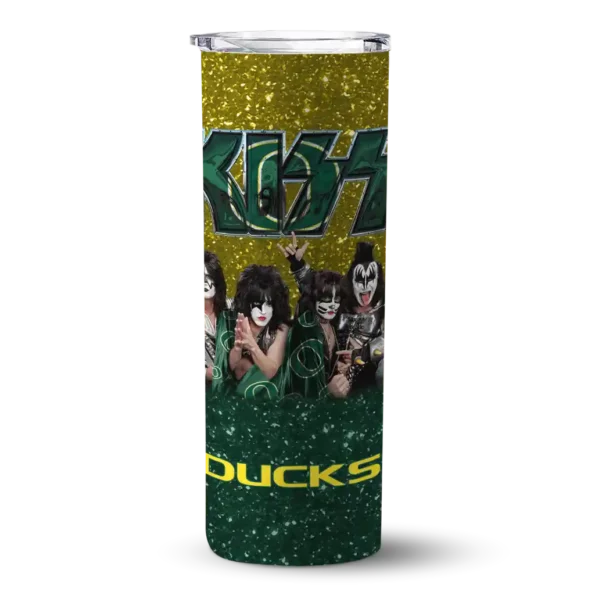 personalized oregon ducks kiss band yellow skinny tumbler best selling 1