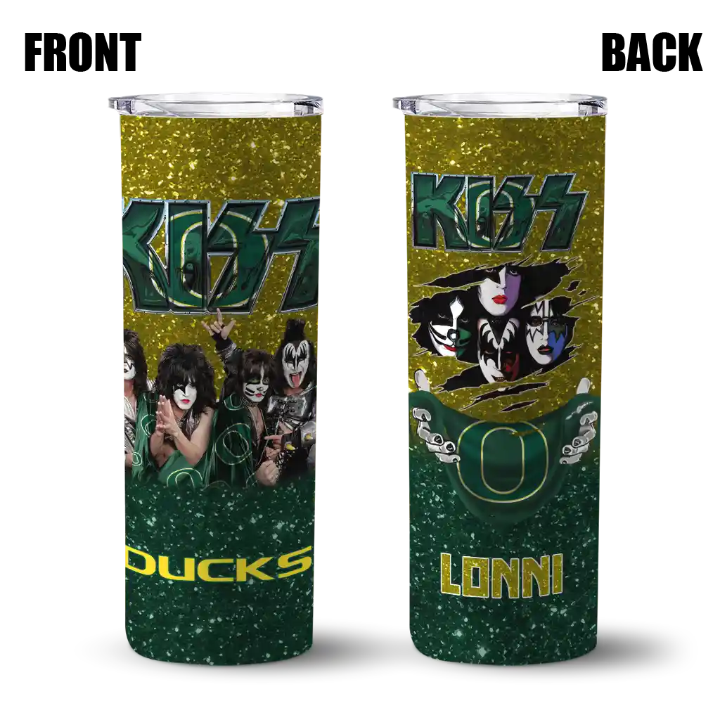 personalized-oregon-ducks-kiss-band-yellow-skinny-tumbler-fashion-forward.webp