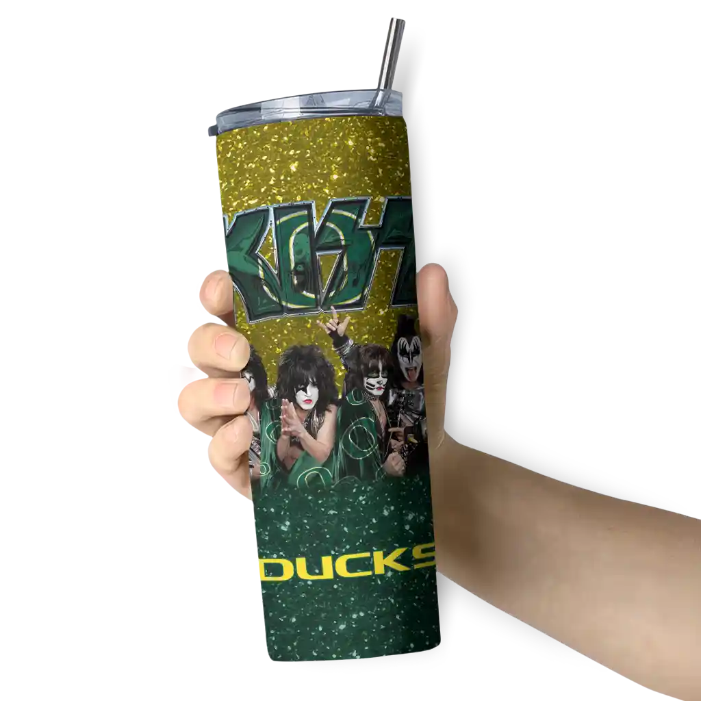 personalized-oregon-ducks-kiss-band-yellow-skinny-tumbler-premium-grade.webp