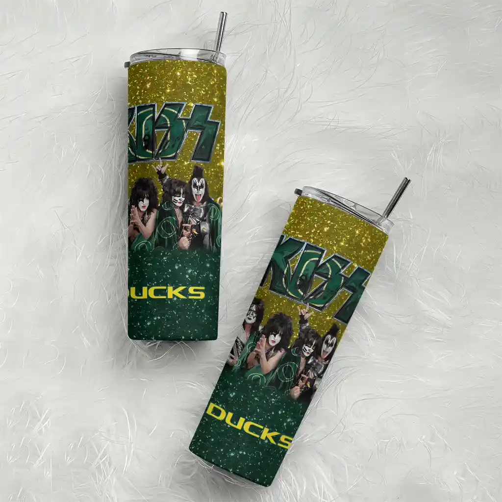 personalized-oregon-ducks-kiss-band-yellow-skinny-tumbler-top-rated.webp