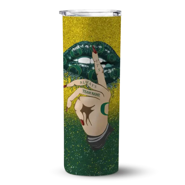 personalized oregon ducks sparkle lips green skinny tumbler best selling 2