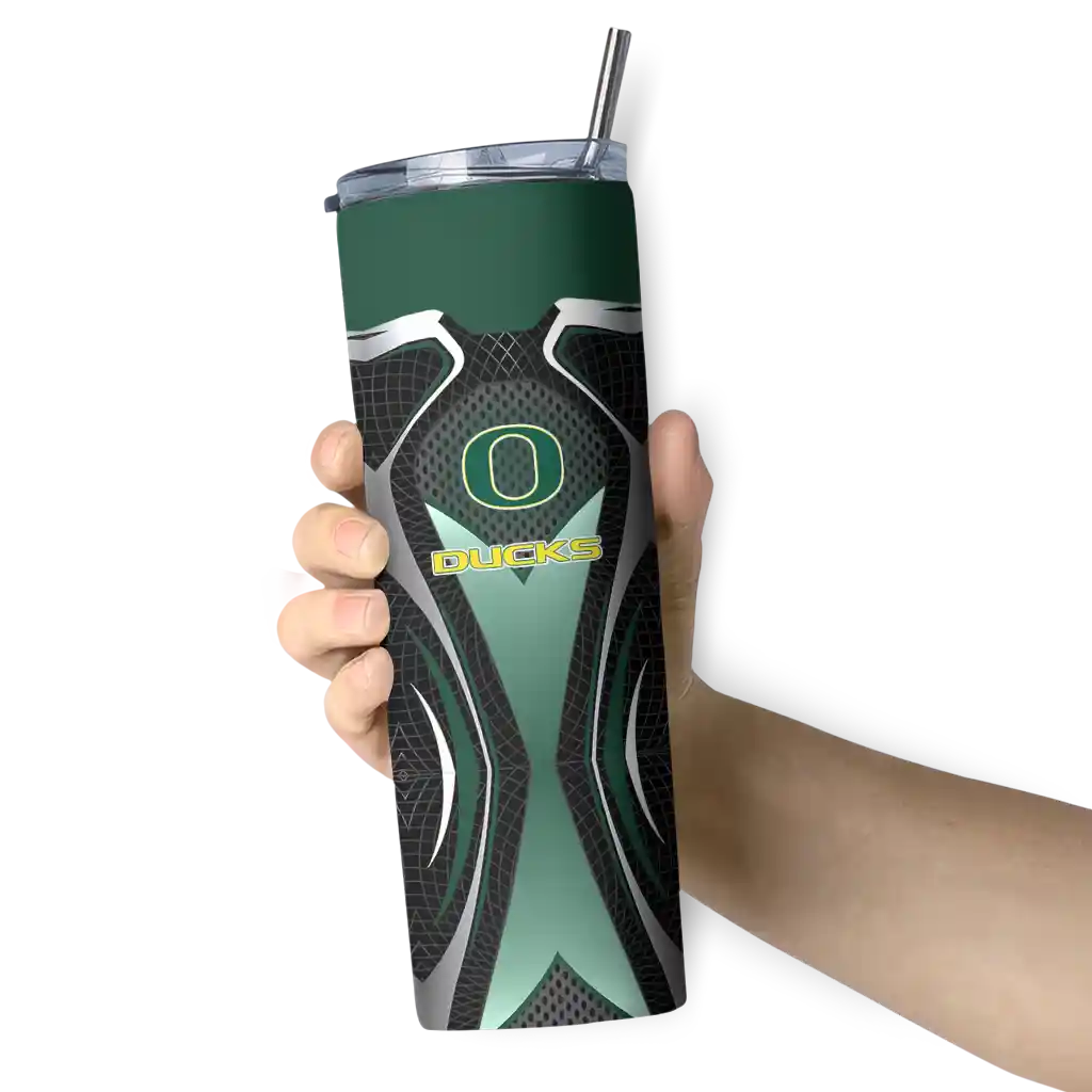 personalized-oregon-ducks-superman-emblem-green-black-skinny-tumbler-premium-grade.webp