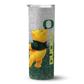 Personalized Oregon Ducks Winnie the Pooh Green Gray Skinny Tumbler