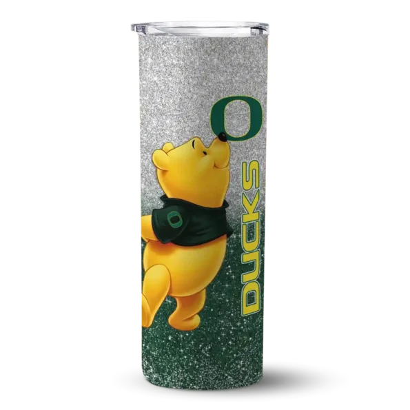 personalized oregon ducks winnie the pooh green gray skinny tumbler best selling