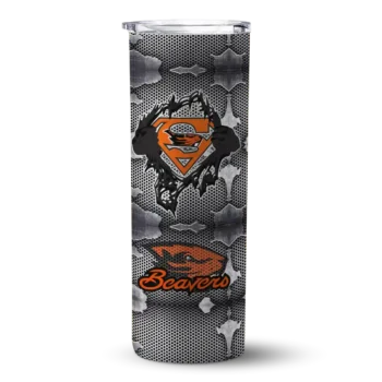 Personalized Oregon State Beavers Chevron V Orange Gray Skinny Tumbler