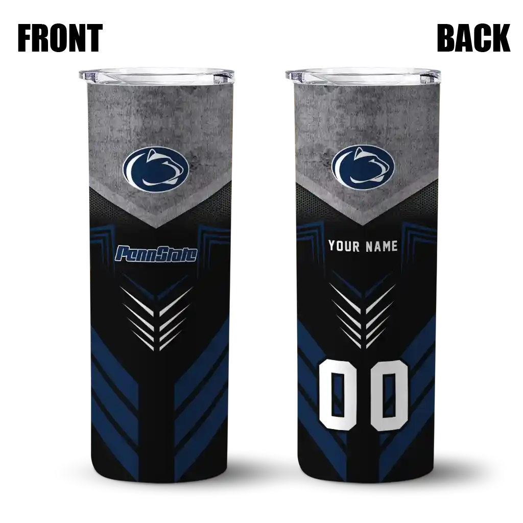 personalized-penn-state-nittany-lions-hexagon-honeycomb-blue-black-skinny-tumbler-fashion-forward-1.webp