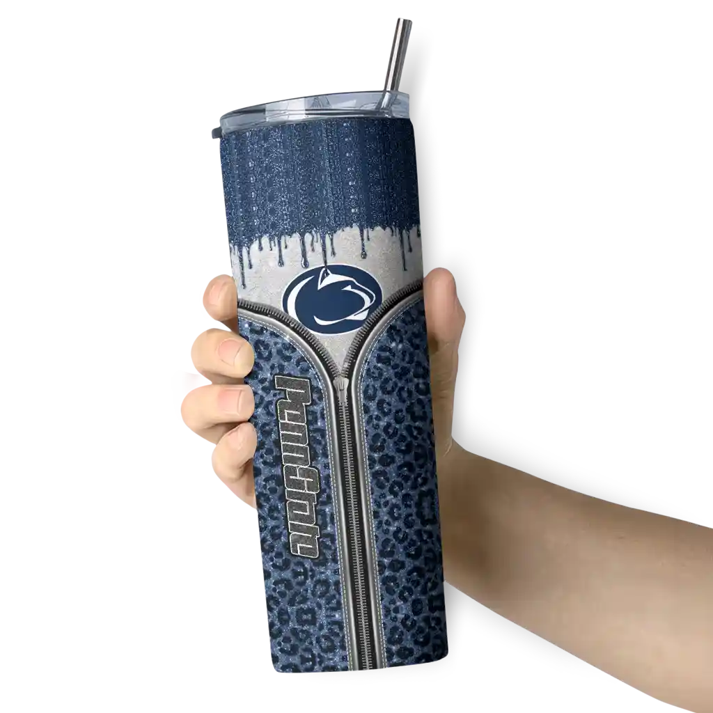 personalized-penn-state-nittany-lions-sparkle-drip-blue-skinny-tumbler-premium-grade.webp