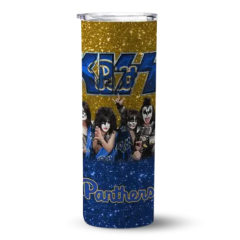 Personalized Pittsburgh Panthers Kiss Band Gold Skinny Tumbler