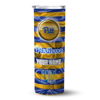 Personalized Pittsburgh Panthers Patterned Waves Royal Blue Skinny Tumbler