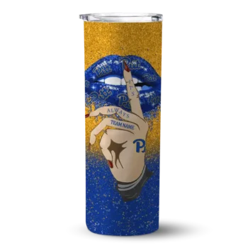 Personalized Pittsburgh Panthers Sparkle Lips Royal Blue Skinny Tumbler