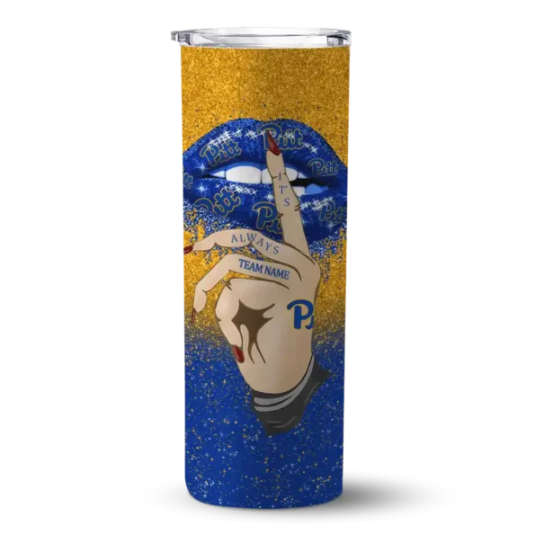 personalized pittsburgh panthers sparkle lips royal blue skinny tumbler best selling