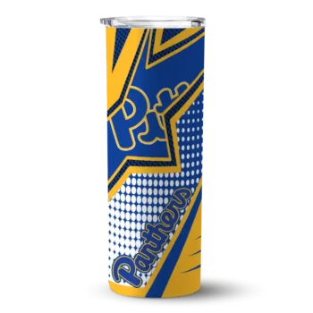 Personalized Pittsburgh Panthers Web Stripes Royal Blue White Skinny Tumbler