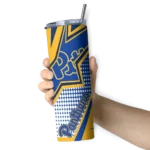 personalized-pittsburgh-panthers-web-stripes-royal-blue-white-skinny-tumbler-best-selling.webp