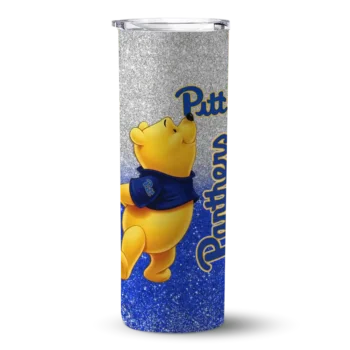 Personalized Pittsburgh Panthers Winnie the Pooh Royal Blue Gray Skinny Tumbler
