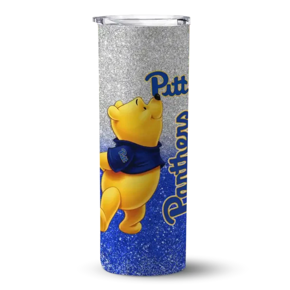 personalized pittsburgh panthers winnie the pooh royal blue gray skinny tumbler best selling