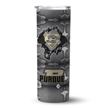 Personalized Purdue Boilermakers Chevron V Gold Gray Skinny Tumbler