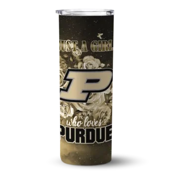 Personalized Purdue Boilermakers Rose Romance Gold Black Skinny Tumbler