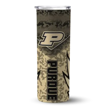 Personalized Purdue Boilermakers Spiral Burst Print Gold Skinny Tumbler