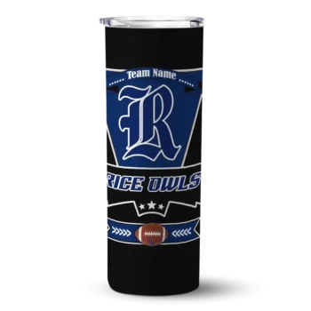 Personalized Rice Owls Helmet Belt Navy Blue Black Skinny Tumbler