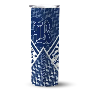 Personalized Rice Owls Monogram Burst Navy Blue White Skinny Tumbler