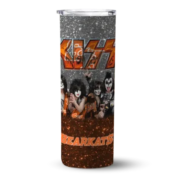 Personalized Sam Houston Bearkats Kiss Band White Skinny Tumbler