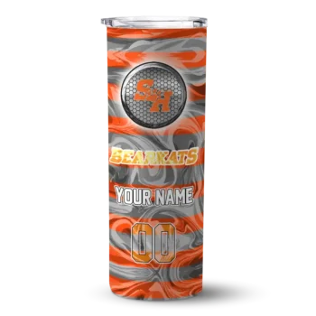 Personalized Sam Houston Bearkats Patterned Waves Orange Skinny Tumbler