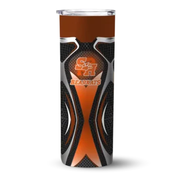Personalized Sam Houston Bearkats Superman Emblem Orange Black Skinny Tumbler