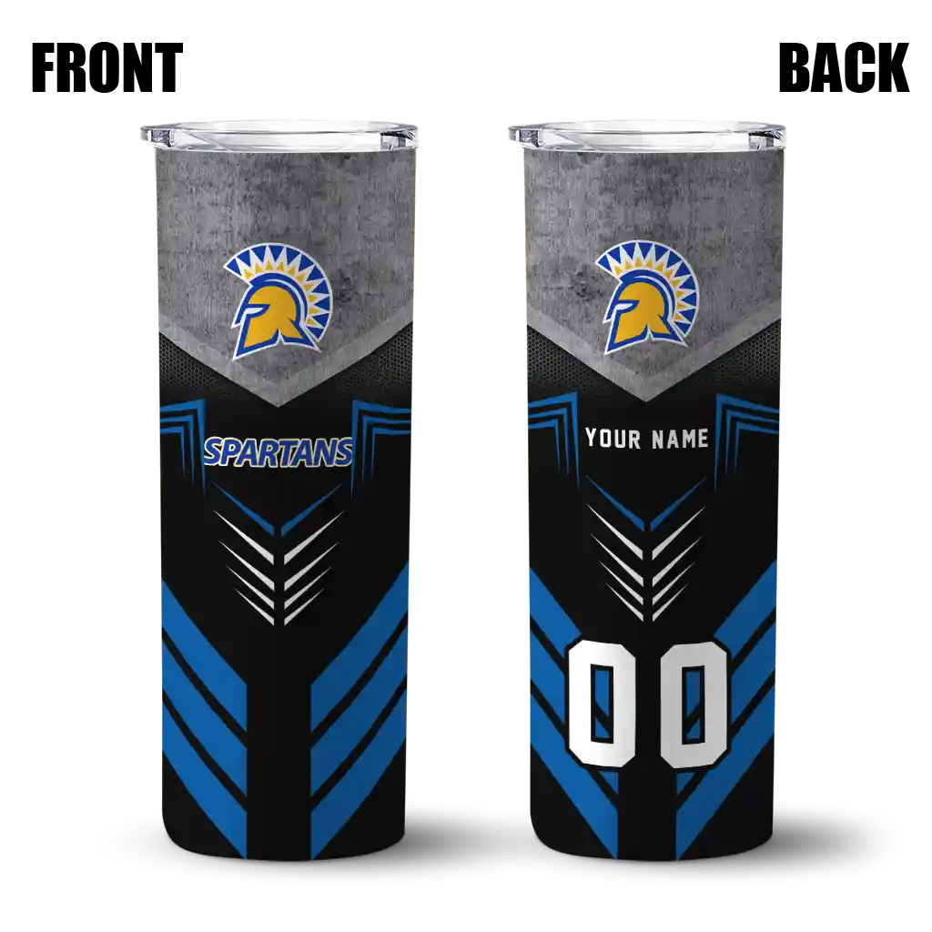 personalized-san-jose-state-spartans-hexagon-honeycomb-blue-black-skinny-tumbler-fashion-forward.webp