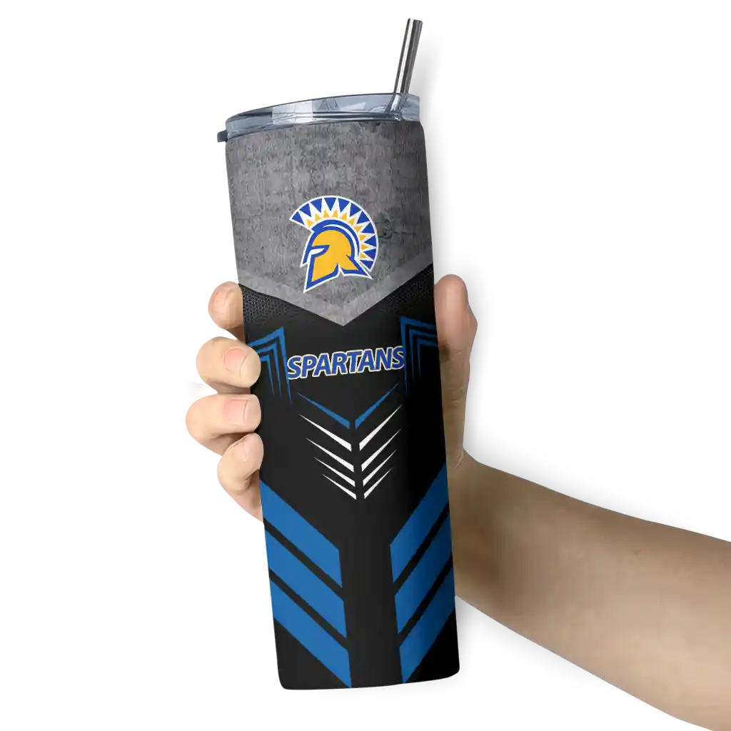 personalized-san-jose-state-spartans-hexagon-honeycomb-blue-black-skinny-tumbler-premium-grade.webp