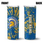 personalized-san-jose-state-spartans-metallic-grid-blue-skinny-tumbler-best-selling.webp