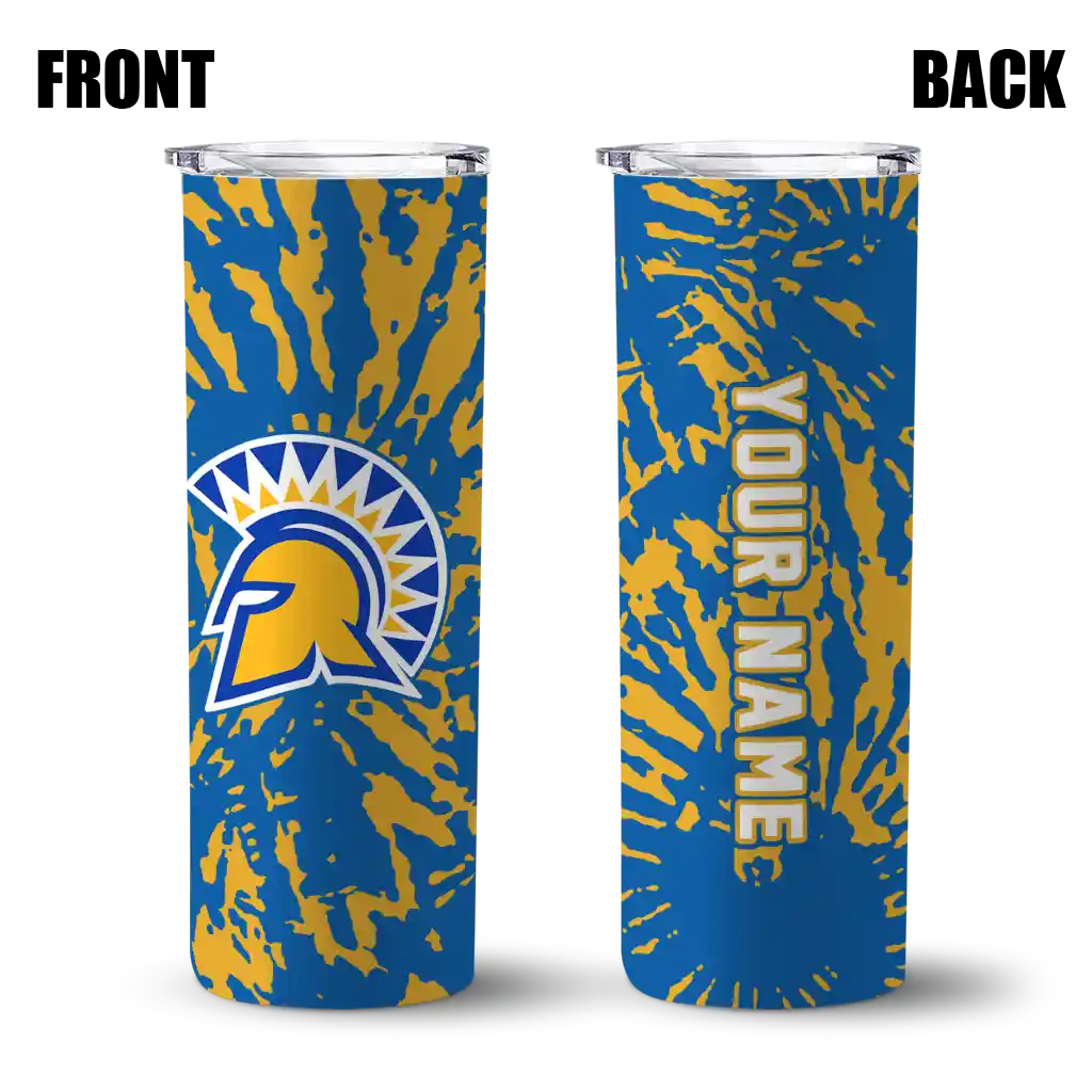 personalized-san-jose-state-spartans-metallic-grid-blue-skinny-tumbler-fashion-forward.webp