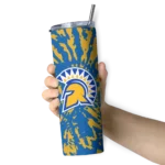 personalized-san-jose-state-spartans-metallic-grid-blue-skinny-tumbler-best-selling.webp