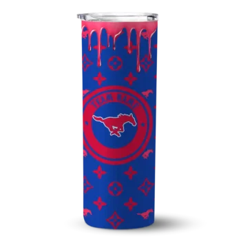 Personalized SMU Mustangs Camo Streak Blue Skinny Tumbler