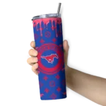 personalized-smu-mustangs-camo-streak-blue-skinny-tumbler-best-selling.webp