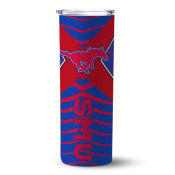 Personalized SMU Mustangs Camo Texture Blue Skinny Tumbler