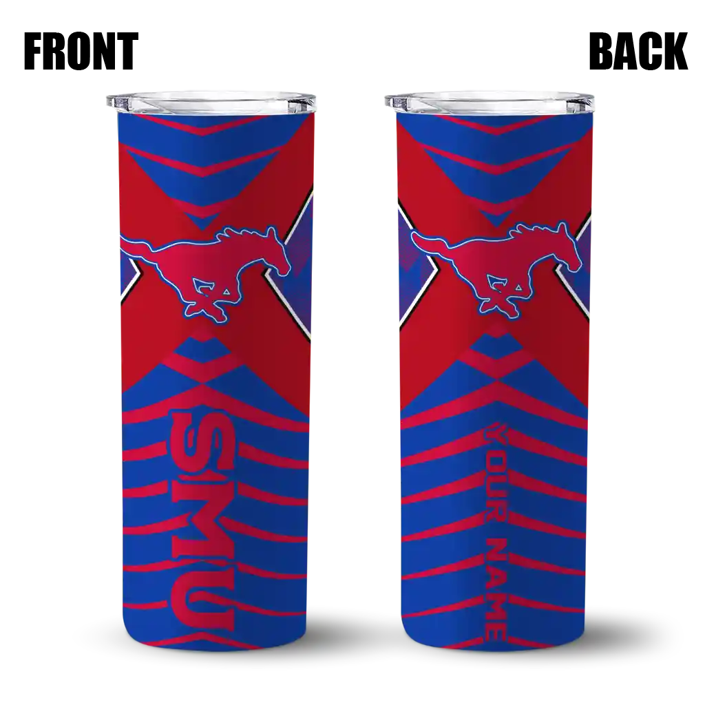 personalized-smu-mustangs-camo-texture-blue-skinny-tumbler-fashion-forward.webp