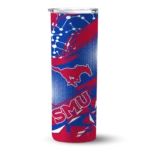 personalized-smu-mustangs-helmet-clash-blue-skinny-tumbler-best-selling.webp