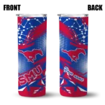 personalized-smu-mustangs-helmet-clash-blue-skinny-tumbler-best-selling.webp