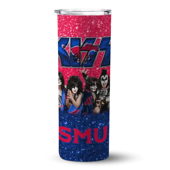 personalized smu mustangs kiss band red skinny tumbler best selling