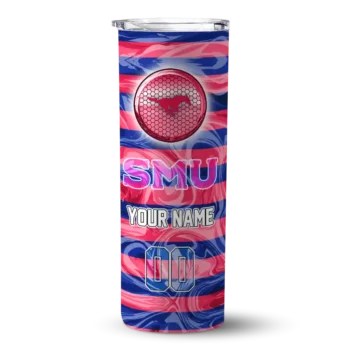 Personalized SMU Mustangs Patterned Waves Blue Skinny Tumbler