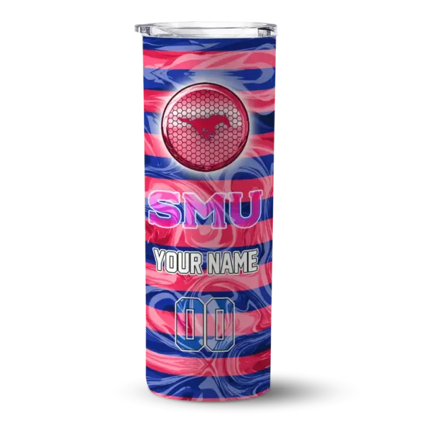 personalized smu mustangs patterned waves blue skinny tumbler best selling